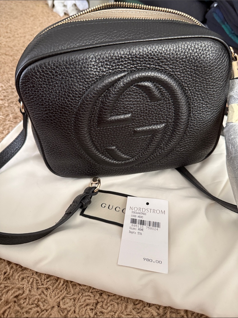 Gucci Black Pebbled Leather Soho disco Crossbody Bag Brand new never used!